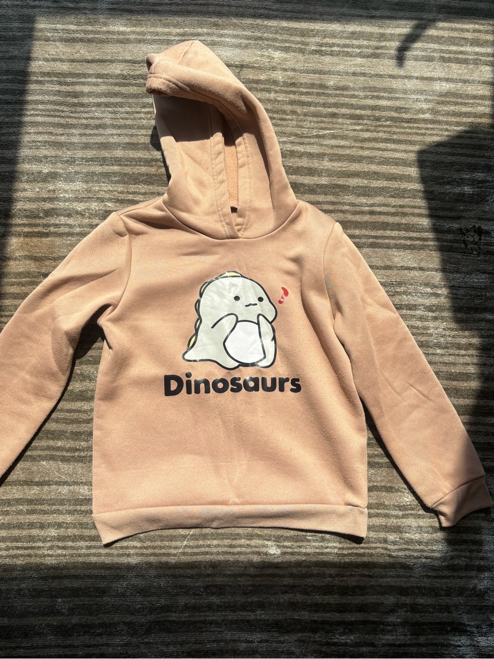 SHEIN Beige Kids' Dinosaur Graphic Hooded Sweatshirt